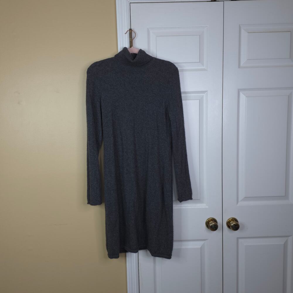 Neiman Marcus Cashmere Turtleneck Sweater Dress Grey Long Sleeve Size M